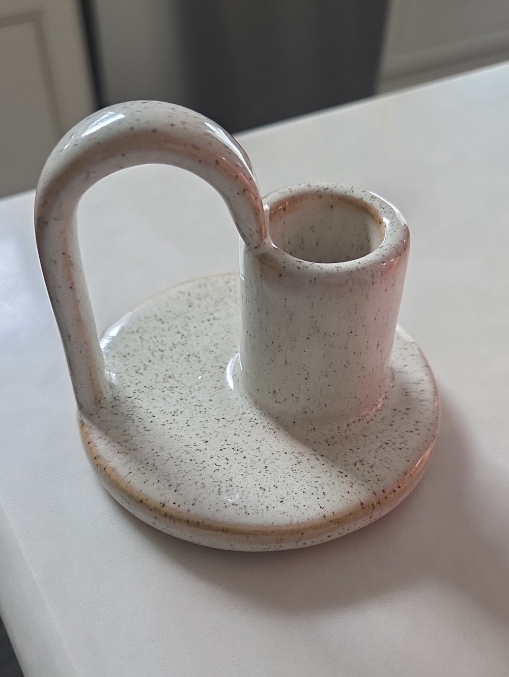Speckled Ceramic Candle Holder - White